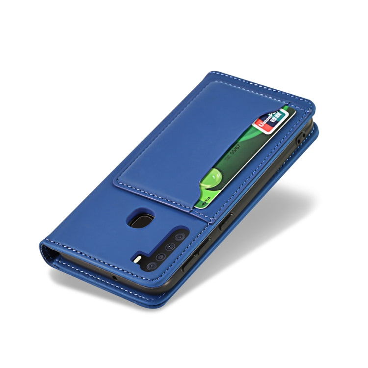 For Samsung Galaxy A21 Strong Magnetism Liquid Feel Horizontal Flip Leather Case with Holder & Card Slots & Wallet