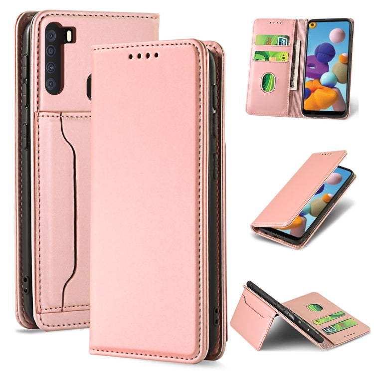 For Samsung Galaxy A21 Strong Magnetism Liquid Feel Horizontal Flip Leather Case with Holder & Card Slots & Wallet