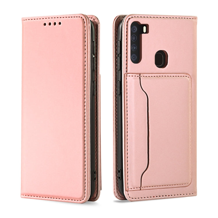 For Samsung Galaxy A21 Strong Magnetism Liquid Feel Horizontal Flip Leather Case with Holder & Card Slots & Wallet