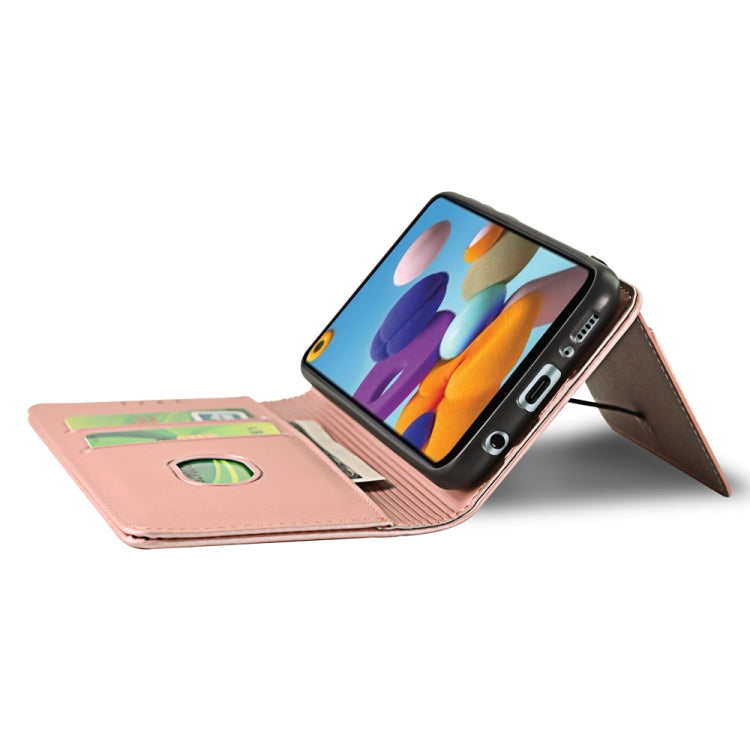 For Samsung Galaxy A21 Strong Magnetism Liquid Feel Horizontal Flip Leather Case with Holder & Card Slots & Wallet