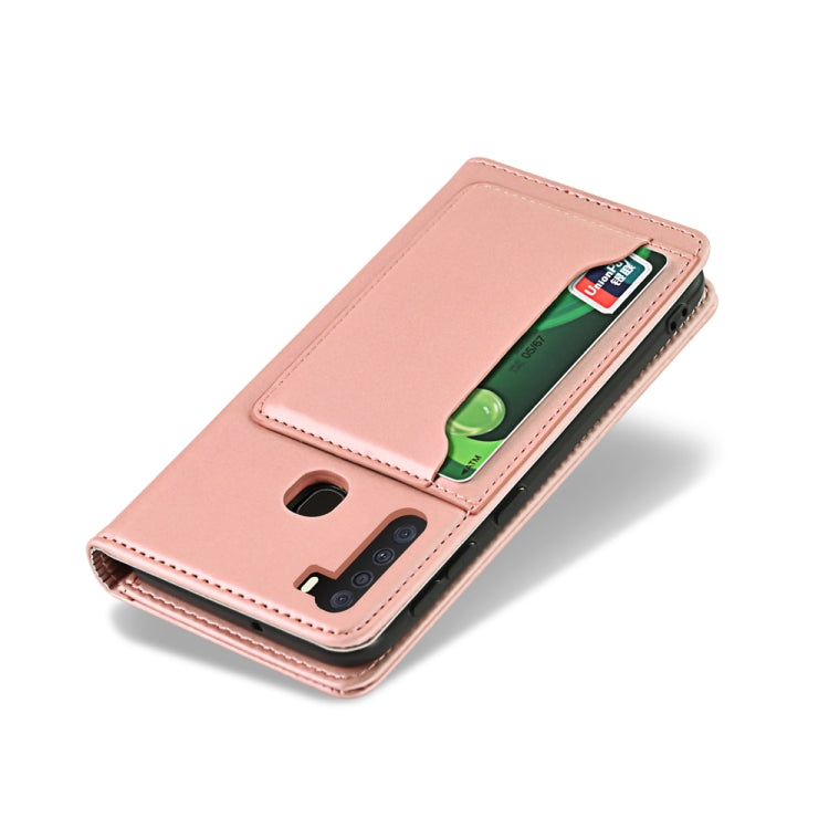 For Samsung Galaxy A21 Strong Magnetism Liquid Feel Horizontal Flip Leather Case with Holder & Card Slots & Wallet