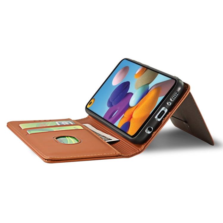 For Samsung Galaxy A21 Strong Magnetism Liquid Feel Horizontal Flip Leather Case with Holder & Card Slots & Wallet