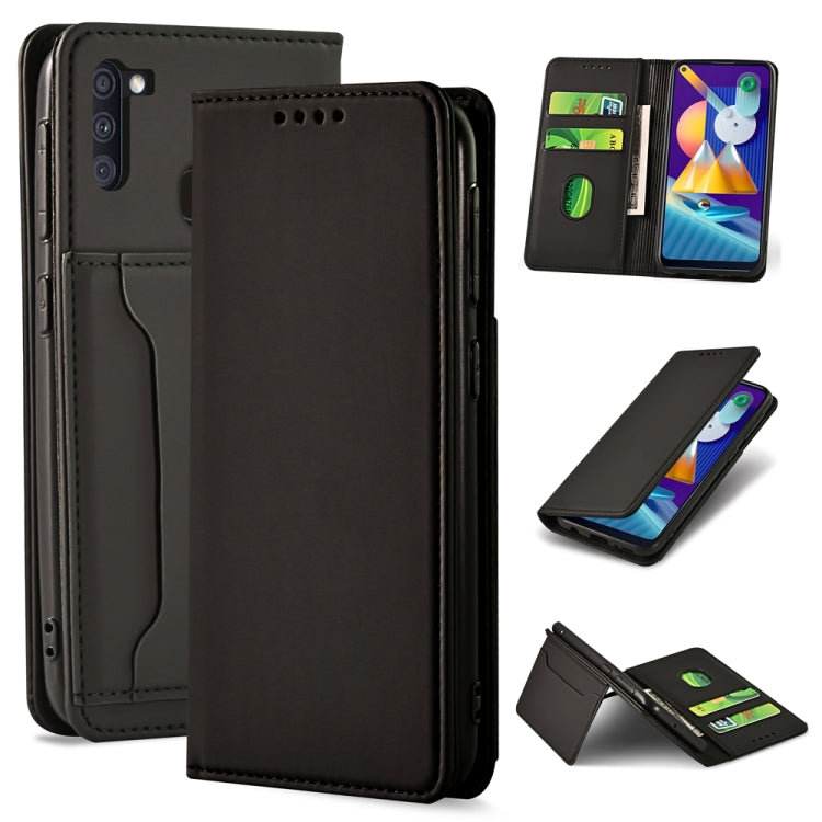 For Samsung Galaxy M11 Strong Magnetism Liquid Feel Horizontal Flip Leather Case with Holder & Card Slots & Wallet