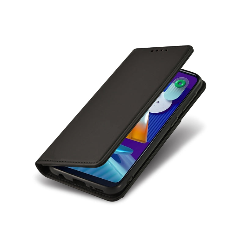 For Samsung Galaxy M11 Strong Magnetism Liquid Feel Horizontal Flip Leather Case with Holder & Card Slots & Wallet