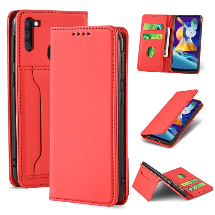 For Samsung Galaxy M11 Strong Magnetism Liquid Feel Horizontal Flip Leather Case with Holder & Card Slots & Wallet