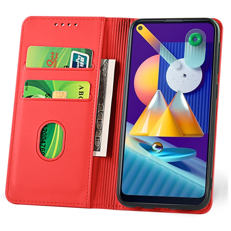 For Samsung Galaxy M11 Strong Magnetism Liquid Feel Horizontal Flip Leather Case with Holder & Card Slots & Wallet