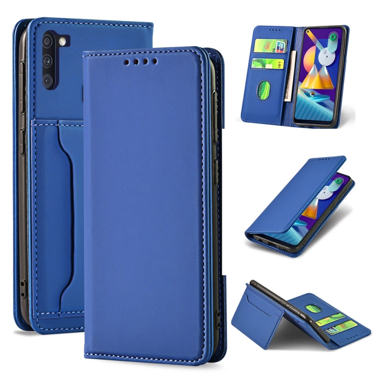 For Samsung Galaxy M11 Strong Magnetism Liquid Feel Horizontal Flip Leather Case with Holder & Card Slots & Wallet