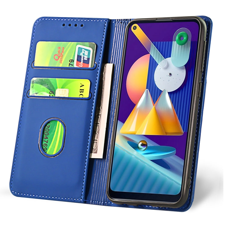 For Samsung Galaxy M11 Strong Magnetism Liquid Feel Horizontal Flip Leather Case with Holder & Card Slots & Wallet
