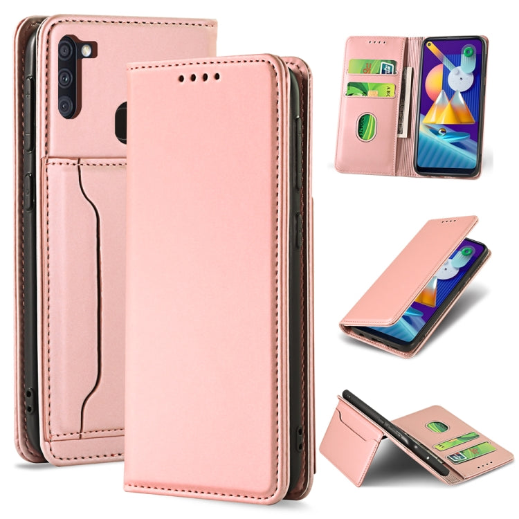 For Samsung Galaxy M11 Strong Magnetism Liquid Feel Horizontal Flip Leather Case with Holder & Card Slots & Wallet