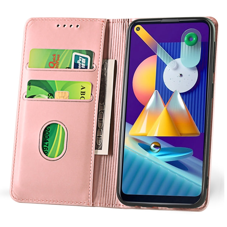 For Samsung Galaxy M11 Strong Magnetism Liquid Feel Horizontal Flip Leather Case with Holder & Card Slots & Wallet