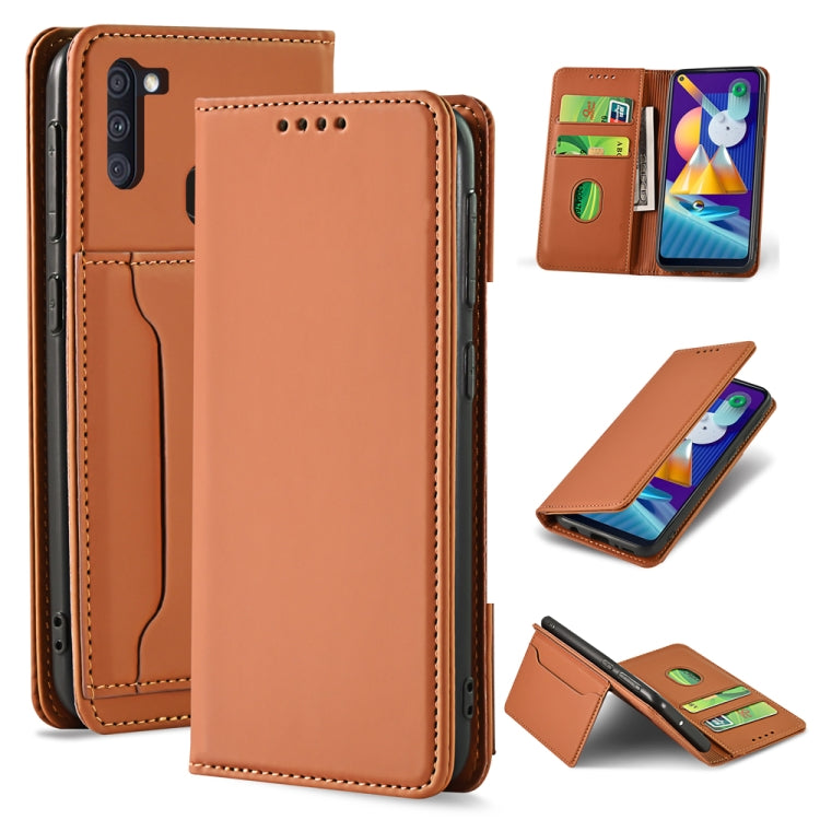 For Samsung Galaxy M11 Strong Magnetism Liquid Feel Horizontal Flip Leather Case with Holder & Card Slots & Wallet