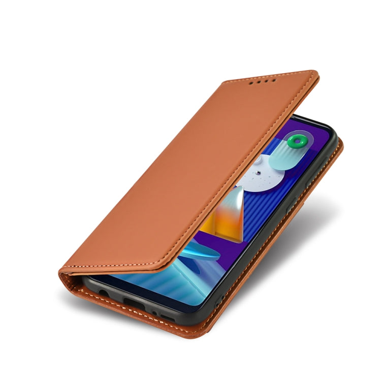 For Samsung Galaxy M11 Strong Magnetism Liquid Feel Horizontal Flip Leather Case with Holder & Card Slots & Wallet