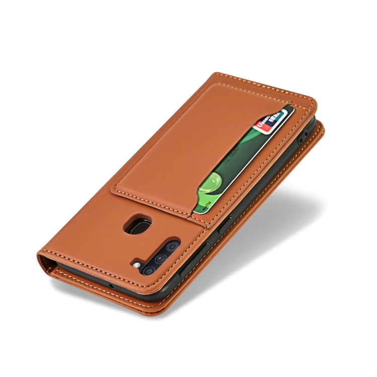 For Samsung Galaxy M11 Strong Magnetism Liquid Feel Horizontal Flip Leather Case with Holder & Card Slots & Wallet