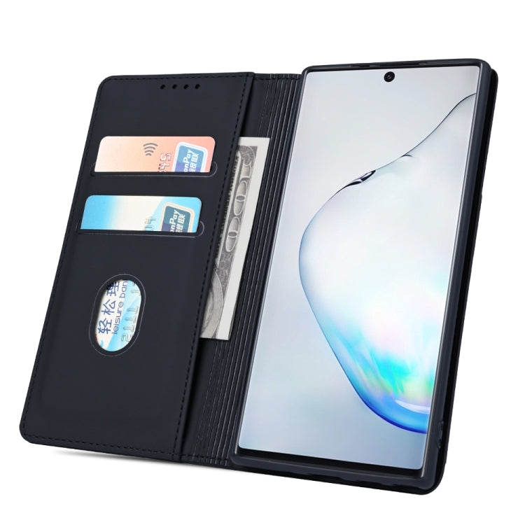 For Samsung Galaxy Note10+ Strong Magnetism Liquid Feel Horizontal Flip Leather Case with Holder & Card Slots & Wallet