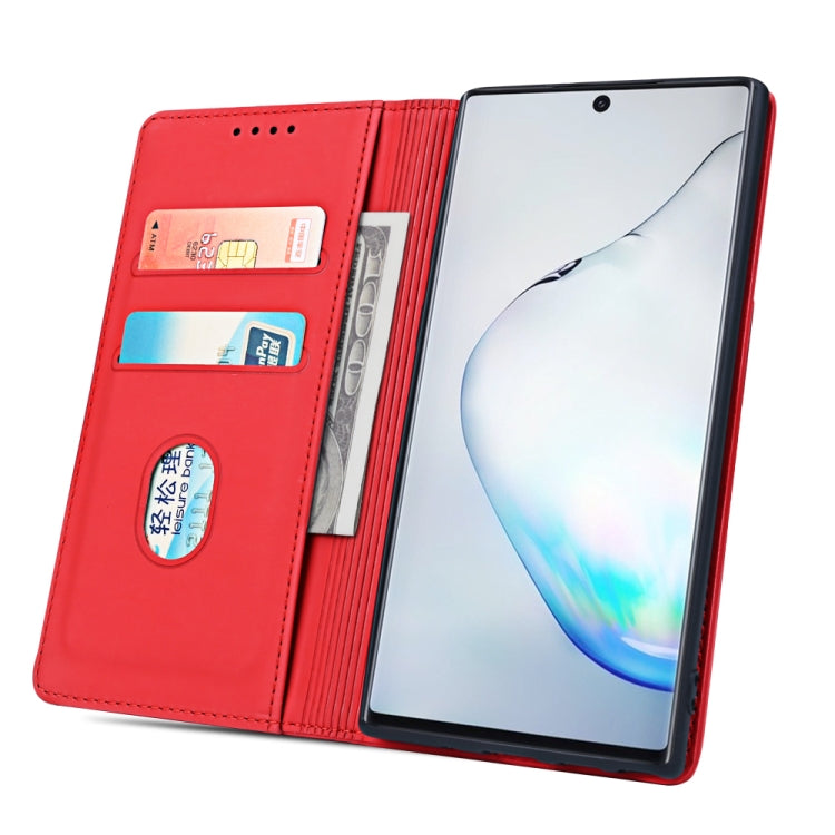 For Samsung Galaxy Note10+ Strong Magnetism Liquid Feel Horizontal Flip Leather Case with Holder & Card Slots & Wallet