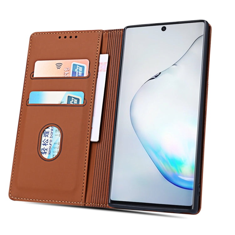 For Samsung Galaxy Note10+ Strong Magnetism Liquid Feel Horizontal Flip Leather Case with Holder & Card Slots & Wallet