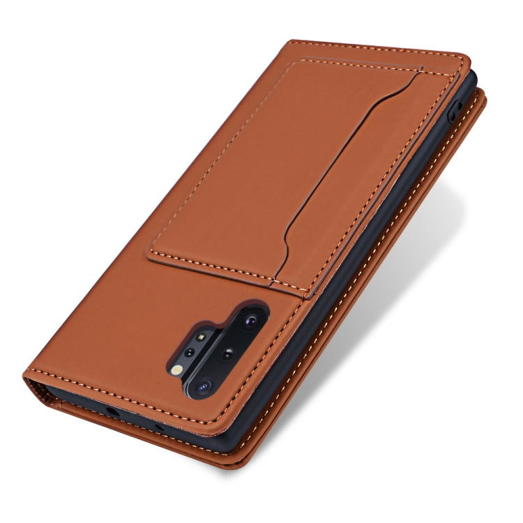 For Samsung Galaxy Note10+ Strong Magnetism Liquid Feel Horizontal Flip Leather Case with Holder & Card Slots & Wallet