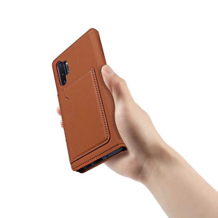 For Samsung Galaxy Note10+ Strong Magnetism Liquid Feel Horizontal Flip Leather Case with Holder & Card Slots & Wallet