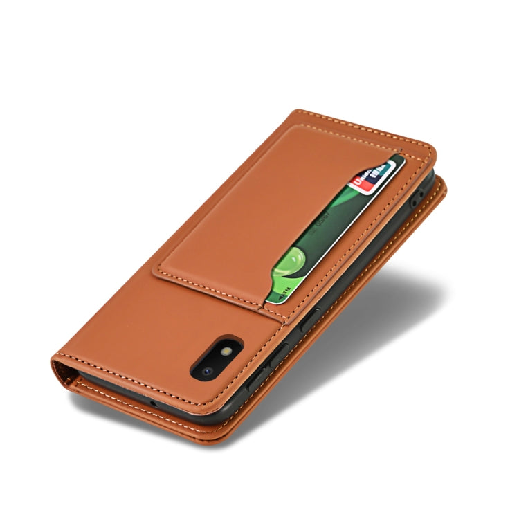 For Samsung Galaxy A10 Strong Magnetism Liquid Feel Horizontal Flip Leather Case with Holder & Card Slots & Wallet