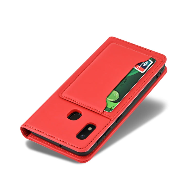 For Samsung Galaxy A10e Strong Magnetism Liquid Feel Horizontal Flip Leather Case with Holder & Card Slots & Wallet