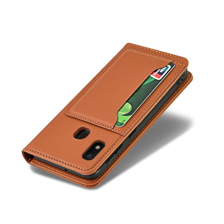 For Samsung Galaxy A10e Strong Magnetism Liquid Feel Horizontal Flip Leather Case with Holder & Card Slots & Wallet