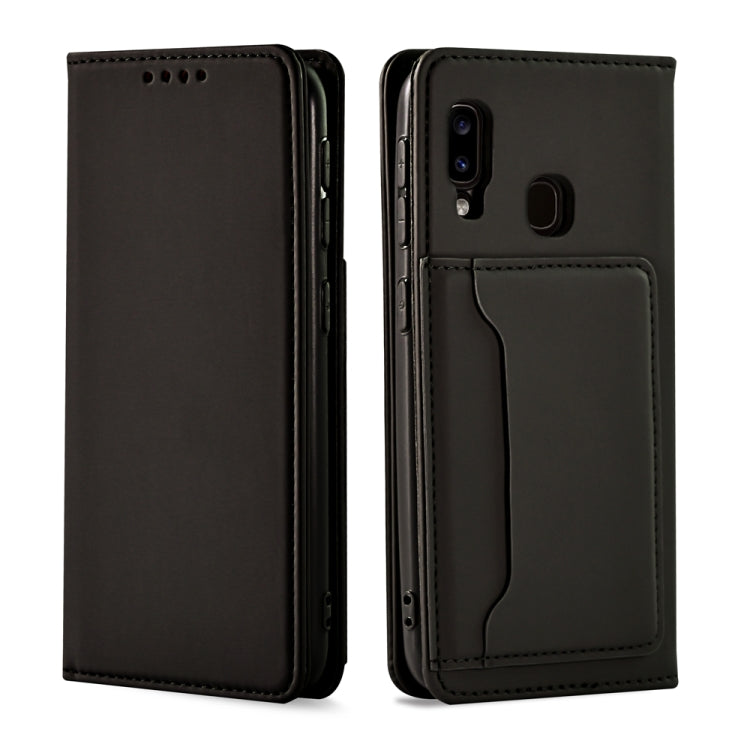 For Samsung Galaxy A20 Strong Magnetism Liquid Feel Horizontal Flip Leather Case with Holder & Card Slots & Wallet