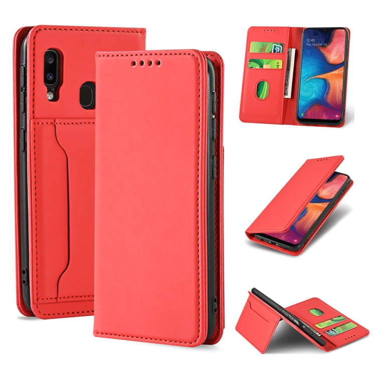 For Samsung Galaxy A20 Strong Magnetism Liquid Feel Horizontal Flip Leather Case with Holder & Card Slots & Wallet