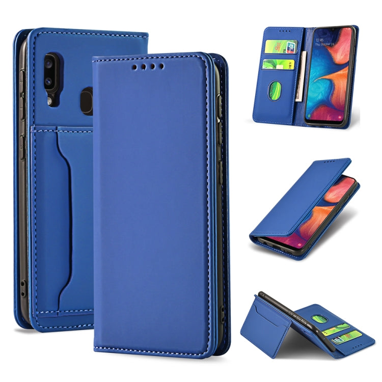 For Samsung Galaxy A20 Strong Magnetism Liquid Feel Horizontal Flip Leather Case with Holder & Card Slots & Wallet