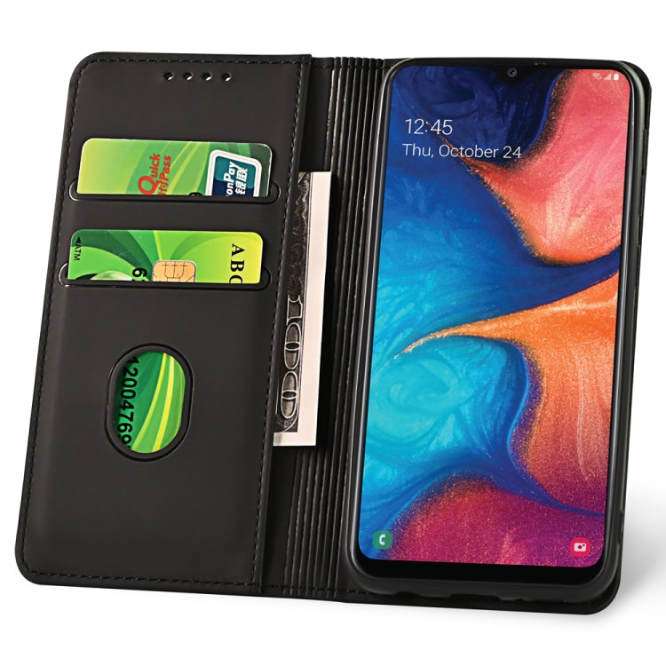 For Samsung Galaxy A20e Strong Magnetism Liquid Feel Horizontal Flip Leather Case with Holder & Card Slots & Wallet