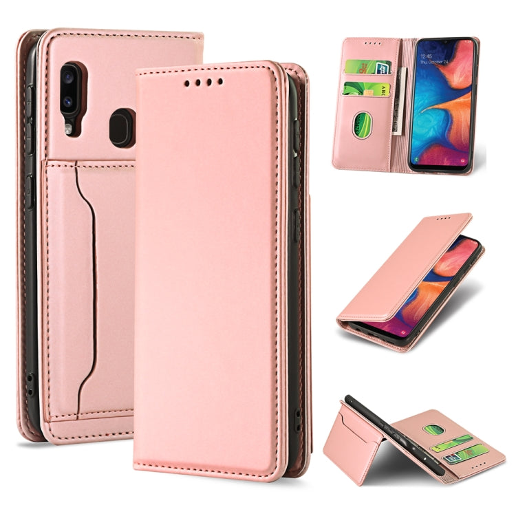 For Samsung Galaxy A20e Strong Magnetism Liquid Feel Horizontal Flip Leather Case with Holder & Card Slots & Wallet