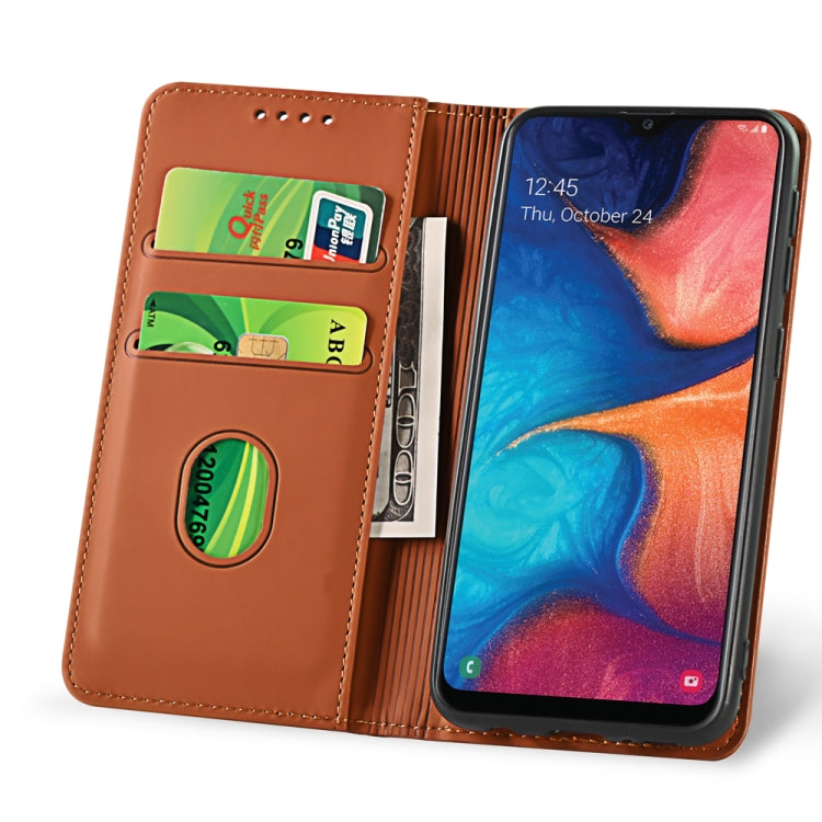 For Samsung Galaxy A20e Strong Magnetism Liquid Feel Horizontal Flip Leather Case with Holder & Card Slots & Wallet