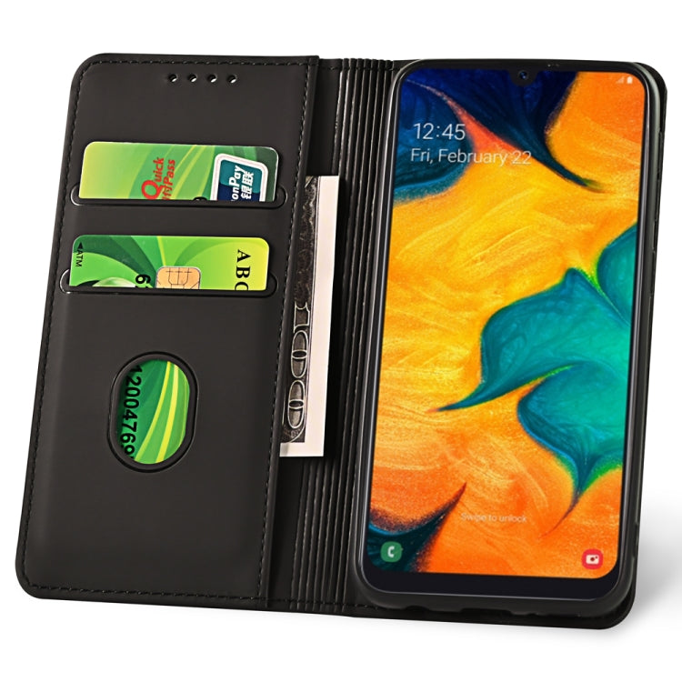 For Samsung Galaxy A30 Strong Magnetism Liquid Feel Horizontal Flip Leather Case with Holder & Card Slots & Wallet