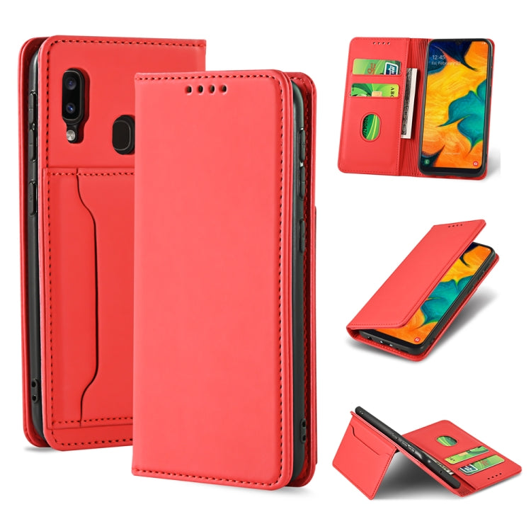 For Samsung Galaxy A30 Strong Magnetism Liquid Feel Horizontal Flip Leather Case with Holder & Card Slots & Wallet