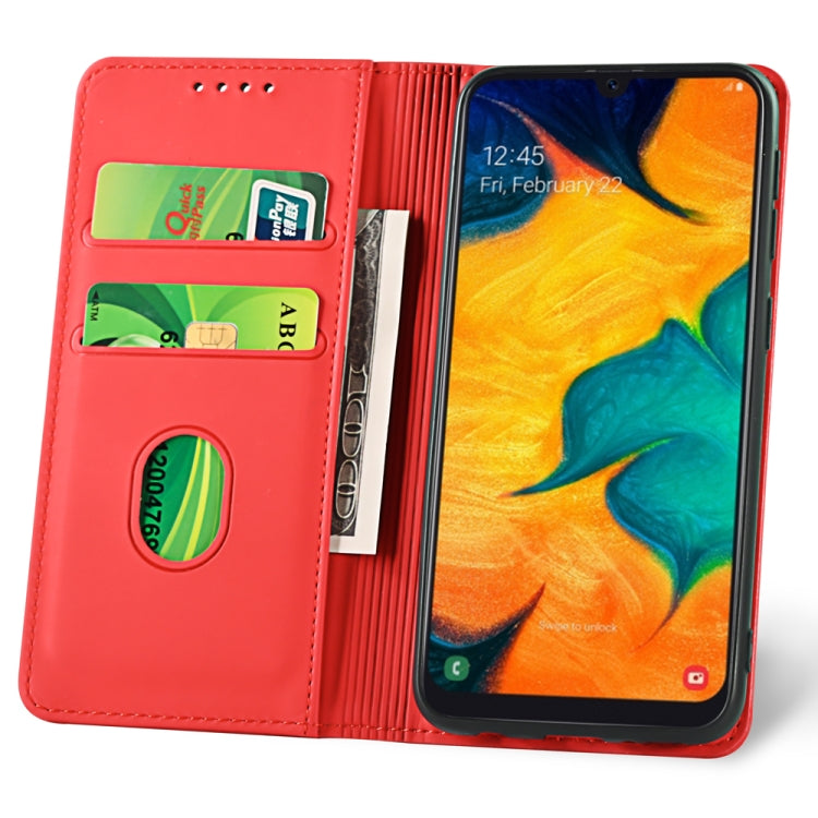 For Samsung Galaxy A30 Strong Magnetism Liquid Feel Horizontal Flip Leather Case with Holder & Card Slots & Wallet