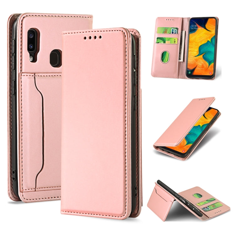For Samsung Galaxy A30 Strong Magnetism Liquid Feel Horizontal Flip Leather Case with Holder & Card Slots & Wallet