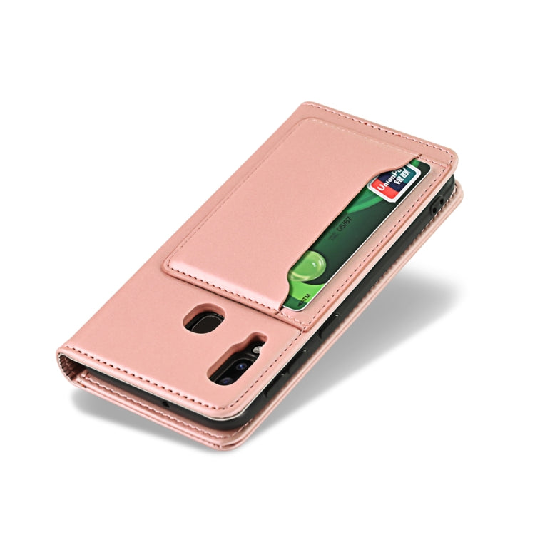 For Samsung Galaxy A30 Strong Magnetism Liquid Feel Horizontal Flip Leather Case with Holder & Card Slots & Wallet