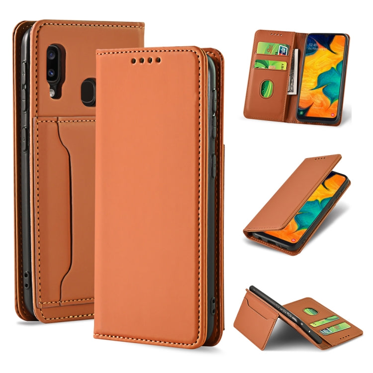 For Samsung Galaxy A30 Strong Magnetism Liquid Feel Horizontal Flip Leather Case with Holder & Card Slots & Wallet