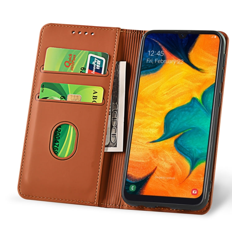 For Samsung Galaxy A30 Strong Magnetism Liquid Feel Horizontal Flip Leather Case with Holder & Card Slots & Wallet