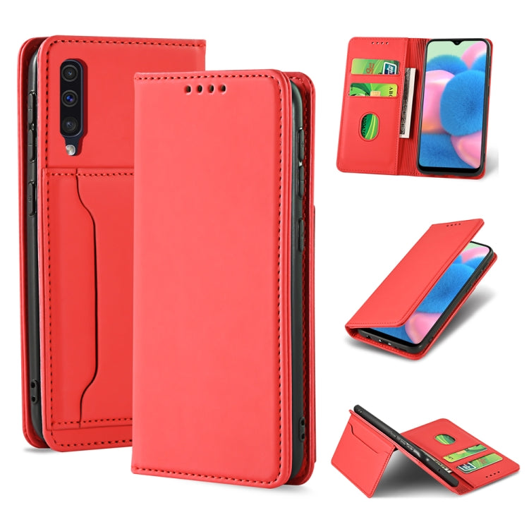 For Samsung Galaxy A30s Strong Magnetism Liquid Feel Horizontal Flip Leather Case with Holder & Card Slots & Wallet