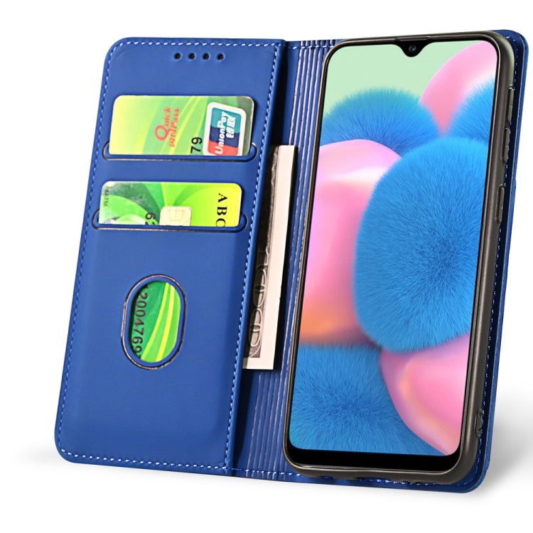 For Samsung Galaxy A30s Strong Magnetism Liquid Feel Horizontal Flip Leather Case with Holder & Card Slots & Wallet