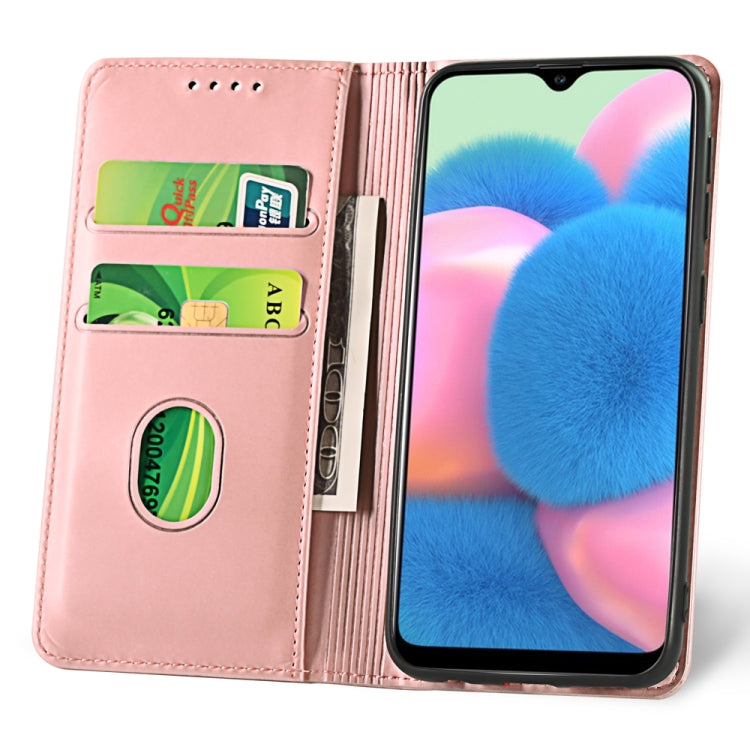 For Samsung Galaxy A30s Strong Magnetism Liquid Feel Horizontal Flip Leather Case with Holder & Card Slots & Wallet