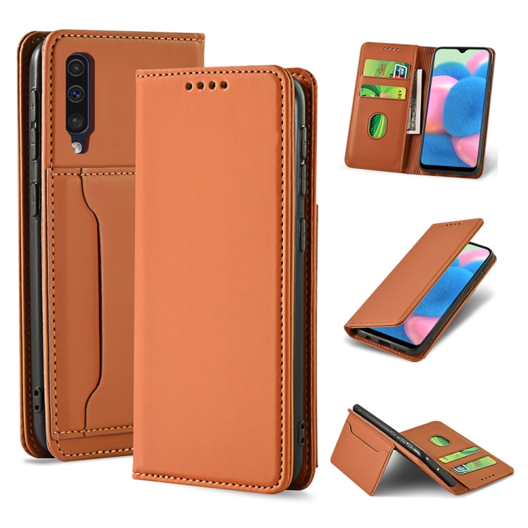 For Samsung Galaxy A30s Strong Magnetism Liquid Feel Horizontal Flip Leather Case with Holder & Card Slots & Wallet