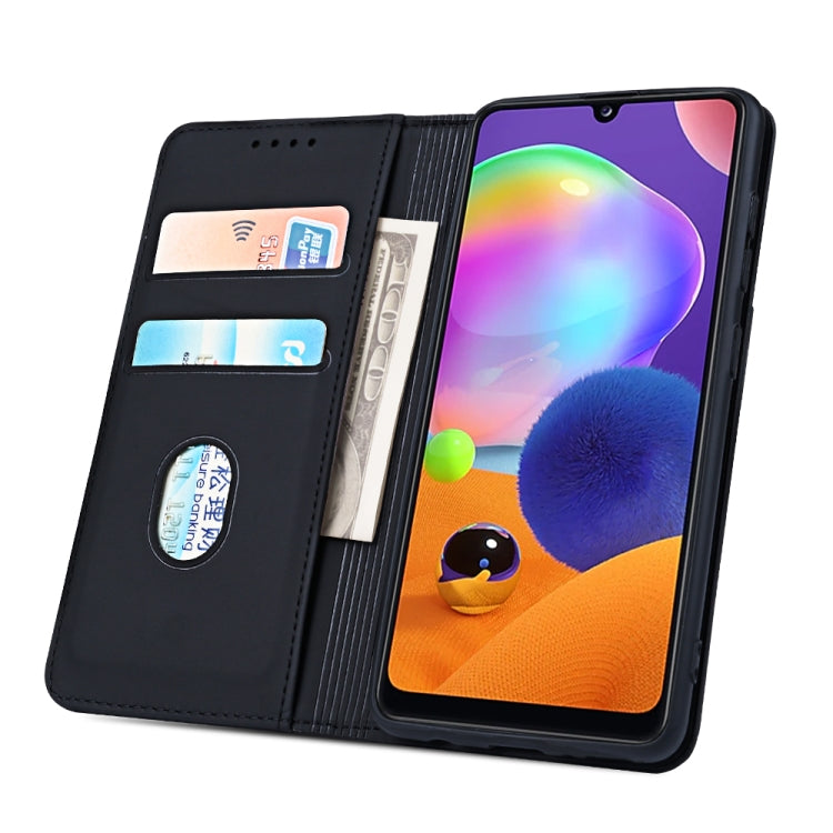 For Samsung Galaxy A31 Strong Magnetism Liquid Feel Horizontal Flip Leather Case with Holder & Card Slots & Wallet