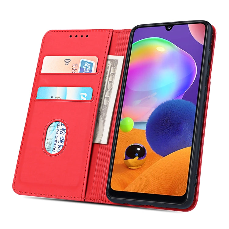 For Samsung Galaxy A31 Strong Magnetism Liquid Feel Horizontal Flip Leather Case with Holder & Card Slots & Wallet