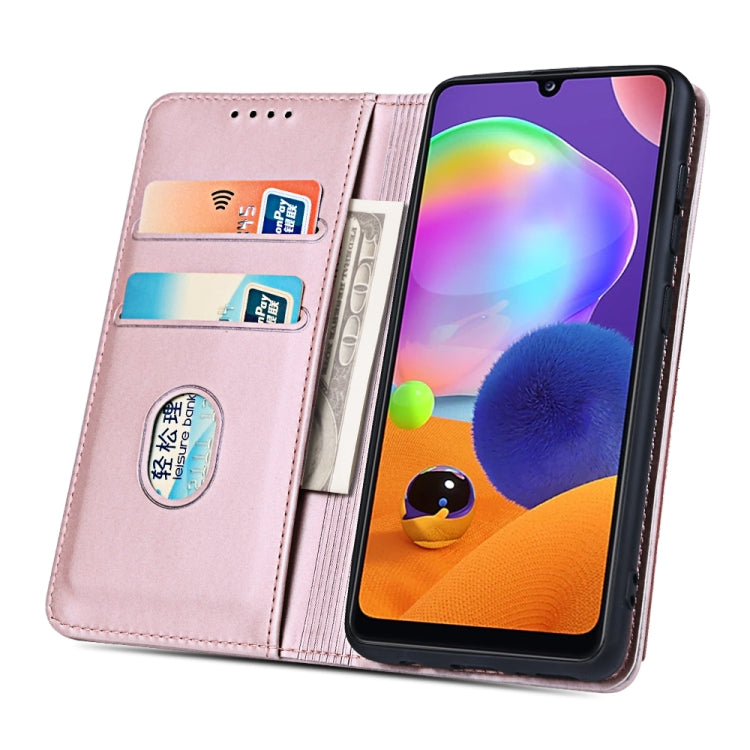 For Samsung Galaxy A31 Strong Magnetism Liquid Feel Horizontal Flip Leather Case with Holder & Card Slots & Wallet