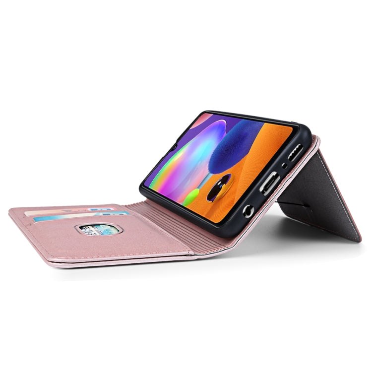 For Samsung Galaxy A31 Strong Magnetism Liquid Feel Horizontal Flip Leather Case with Holder & Card Slots & Wallet