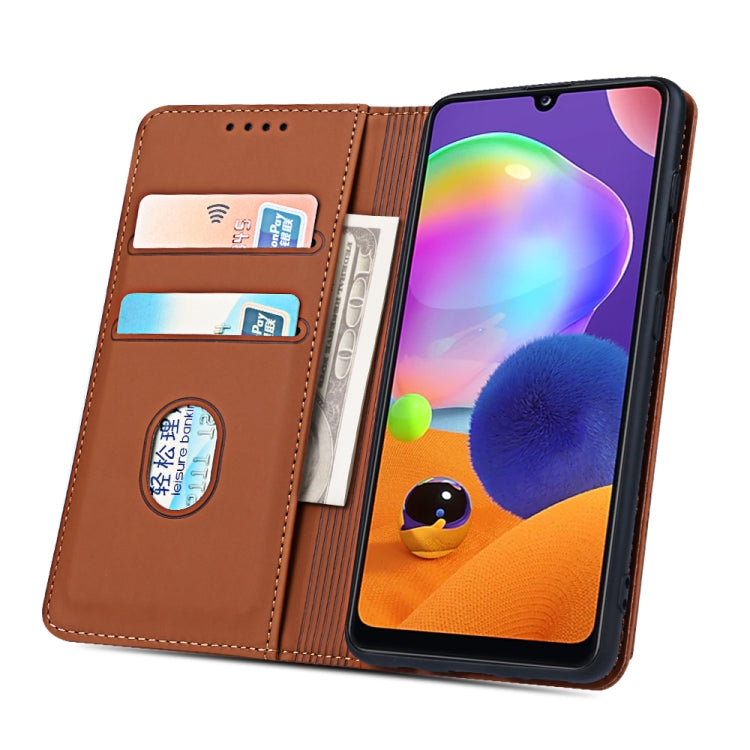 For Samsung Galaxy A31 Strong Magnetism Liquid Feel Horizontal Flip Leather Case with Holder & Card Slots & Wallet
