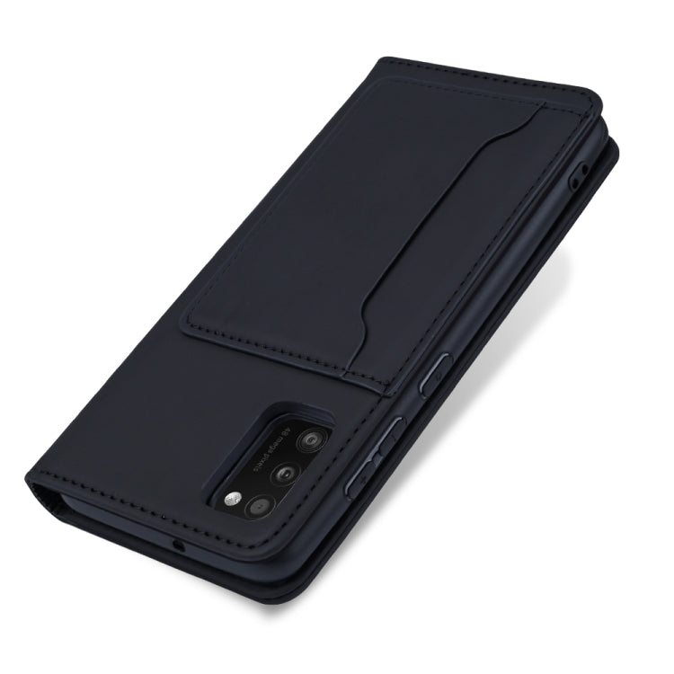 For Samsung Galaxy A41 Strong Magnetism Liquid Feel Horizontal Flip Leather Case with Holder & Card Slots & Wallet