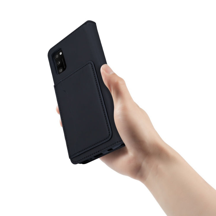 For Samsung Galaxy A41 Strong Magnetism Liquid Feel Horizontal Flip Leather Case with Holder & Card Slots & Wallet