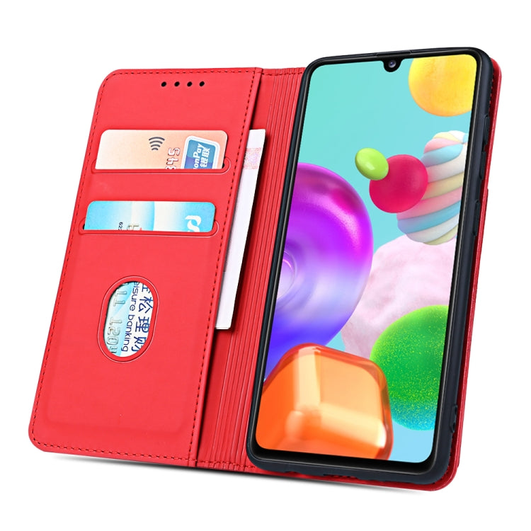 For Samsung Galaxy A41 Strong Magnetism Liquid Feel Horizontal Flip Leather Case with Holder & Card Slots & Wallet